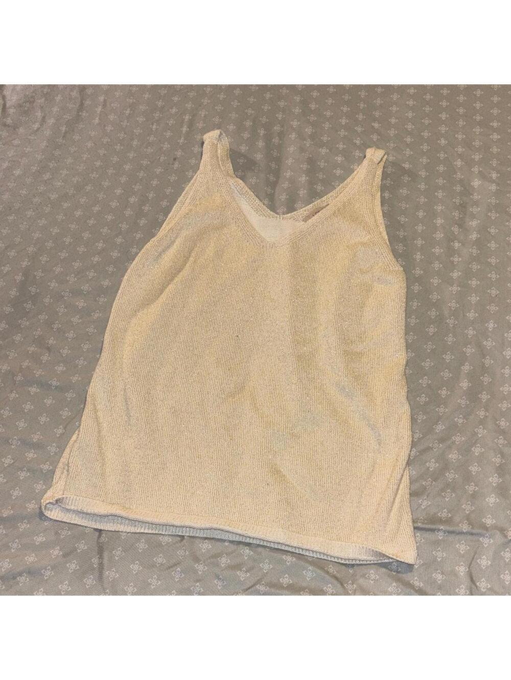 Loft Metallic Elegant Cream Sleeveless Tank Top Basic Minimal